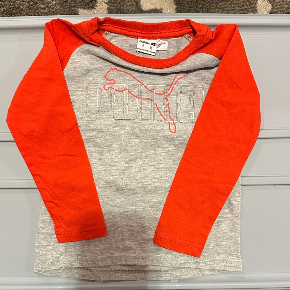 Puma Kids Long Sleeve Red and Gray Tee